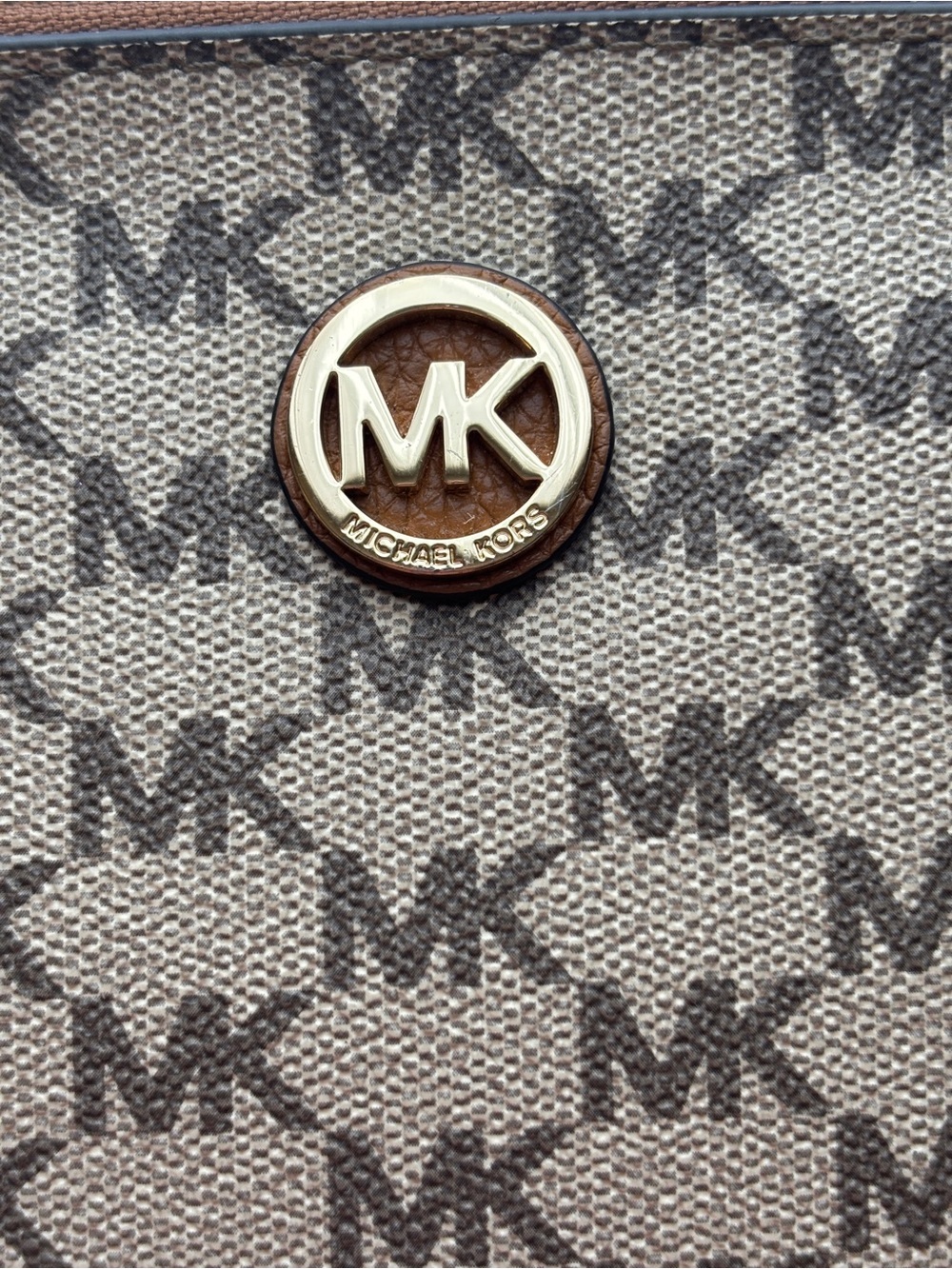 Michael Kors Cognac Saffiano Leather Tote with Logo Zip Pouch and Fur Pom - Picture 3 of 15